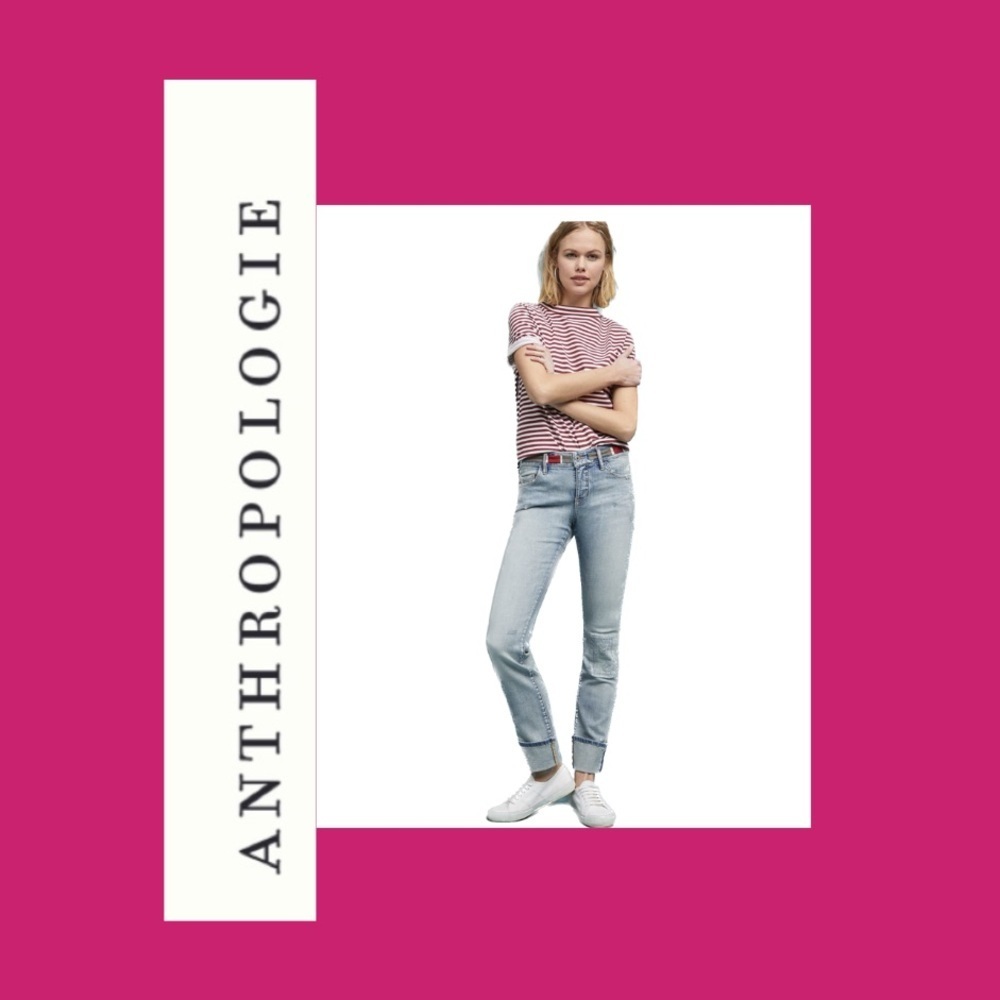 Anthropologie X Pilcro Embroidered Mid-Rise Slim Straight Jeans | Sz 26 | EUC